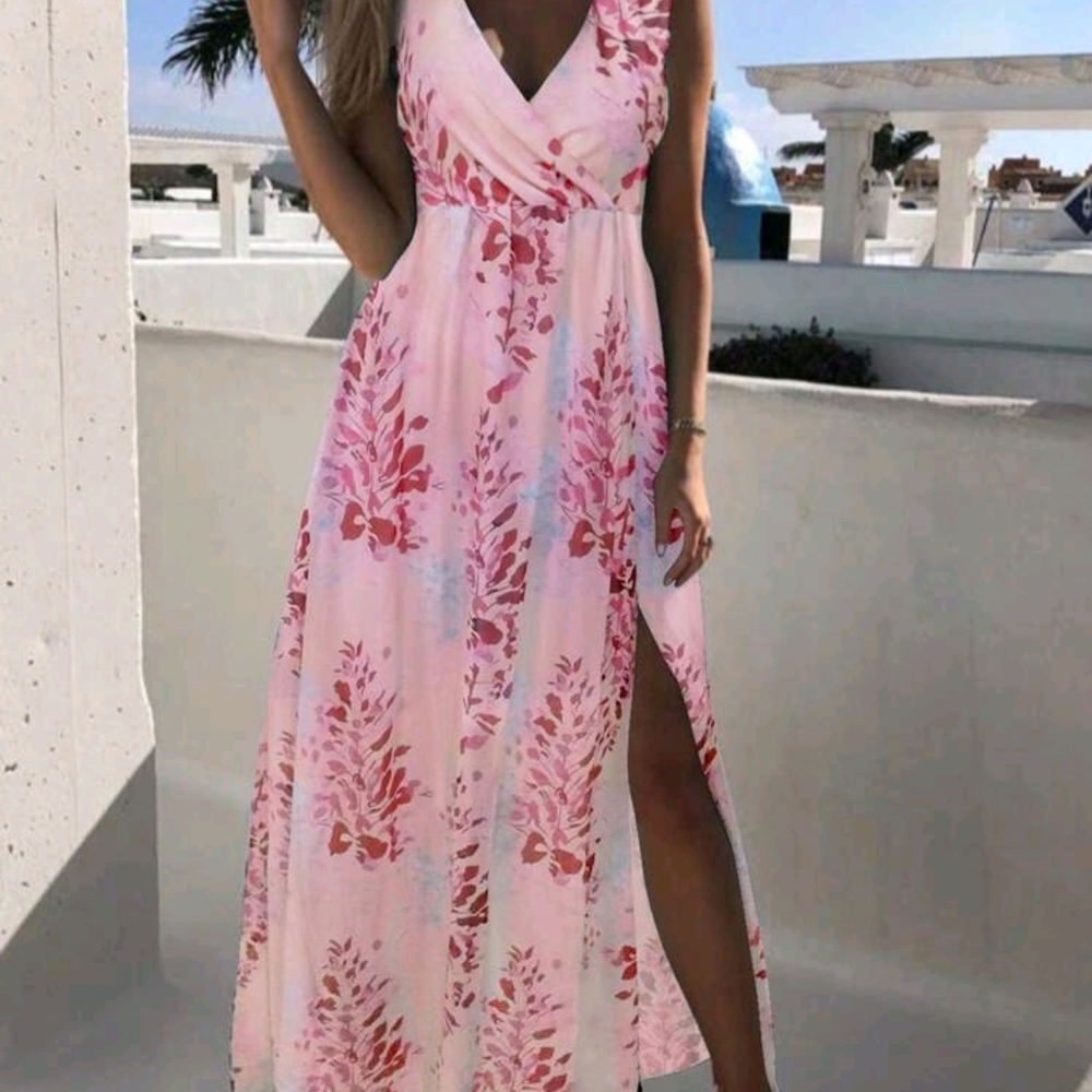 Elegant Pink Floral Maxi Dress NWOT